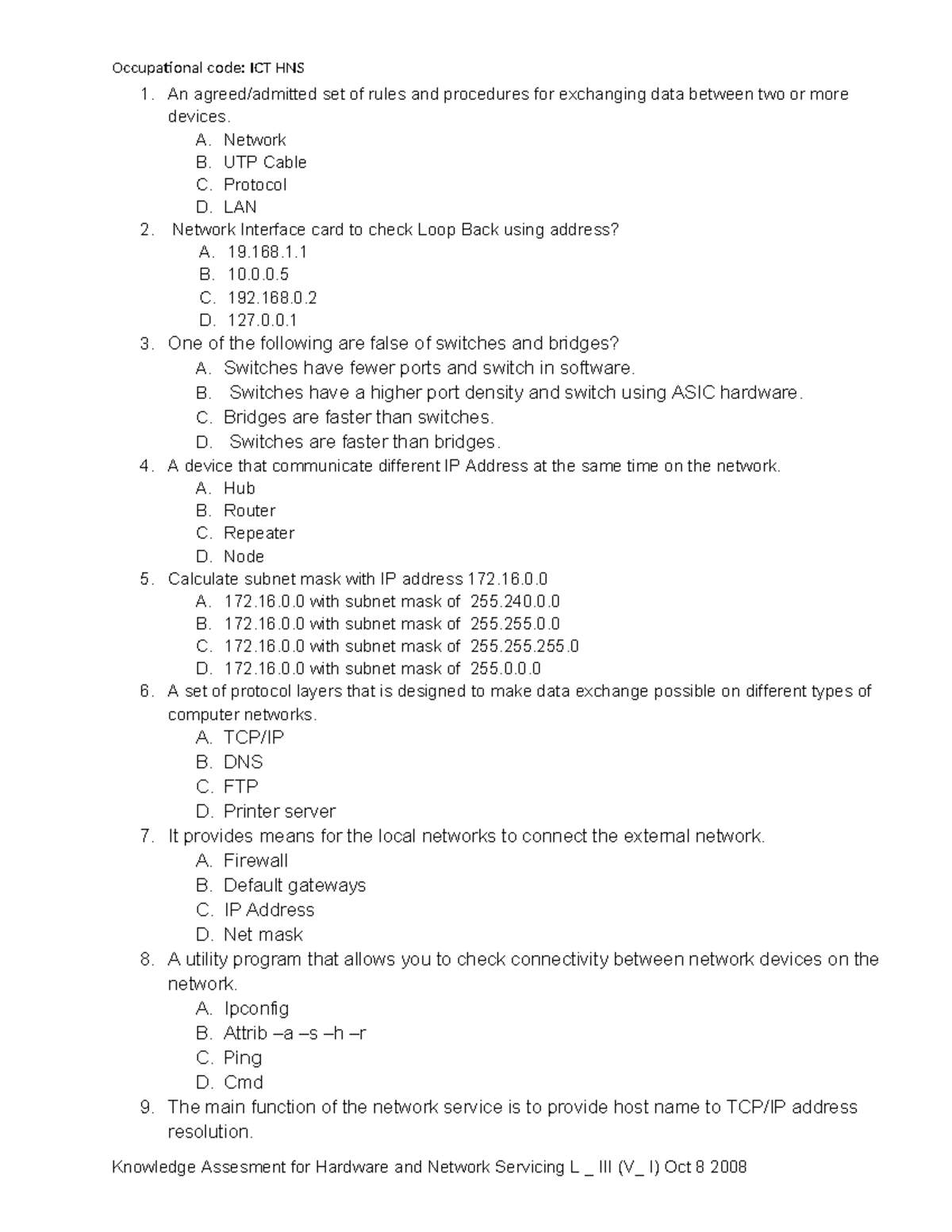 1 - hardware and network service administration - 1. An agreed/admitted ...