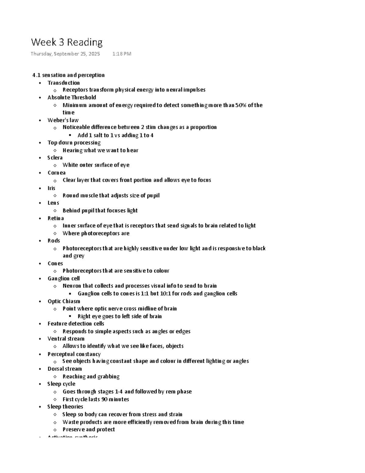 PSY 101: Week 3 Reading on Sensation and Perception Concepts - Studocu