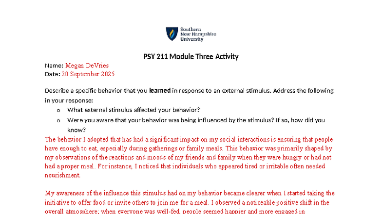 PSY 211 Module Three Activity: Behavior Change Journal - Studocu