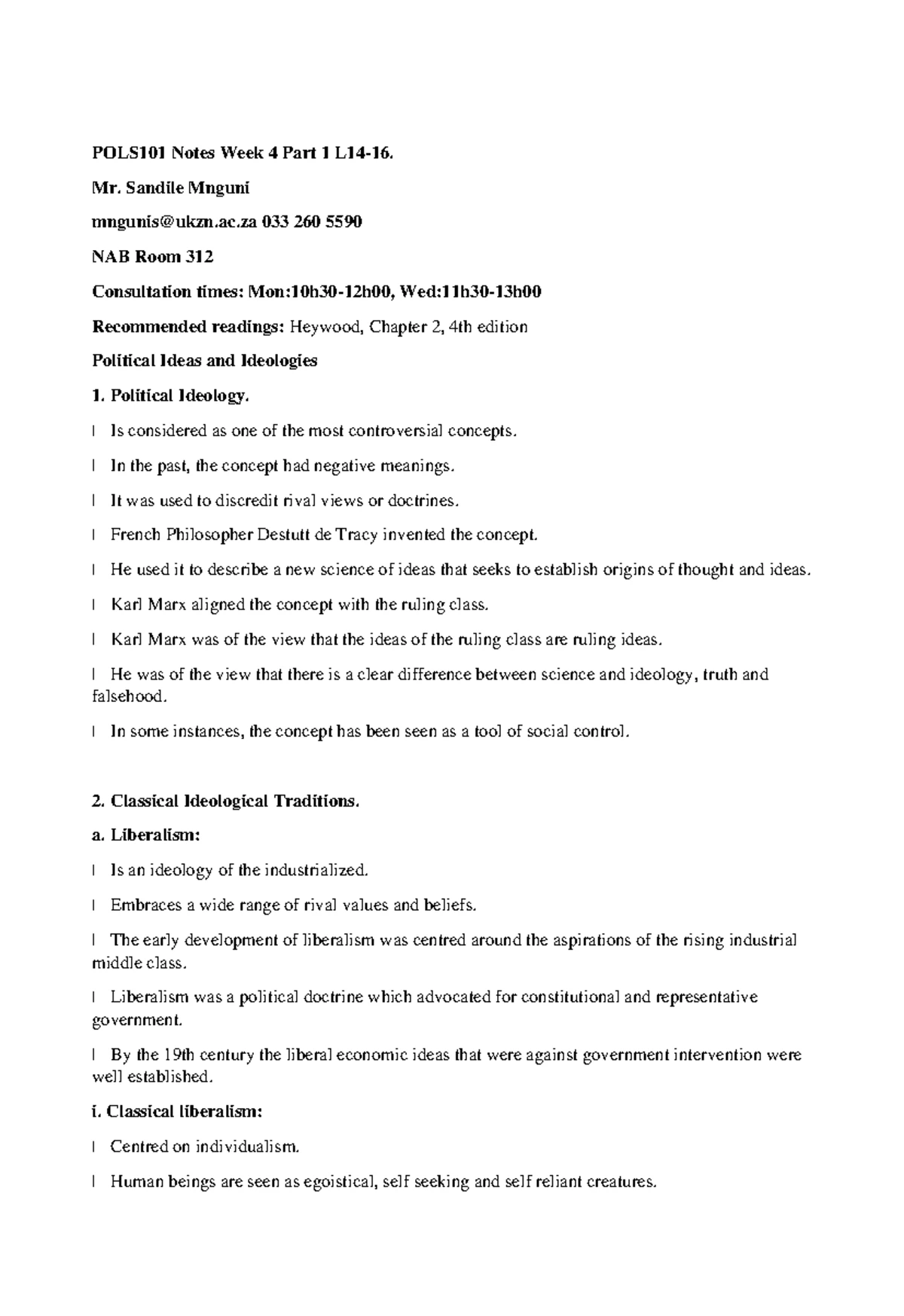 POLS101 2023 Course Outline - UNIVERSITY OF KWAZULU NATAL SCHOOL OF ...