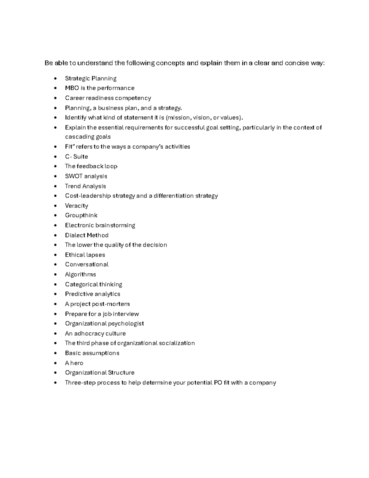 Strategic Planning Concepts for MGT 101: Understanding and Application ...