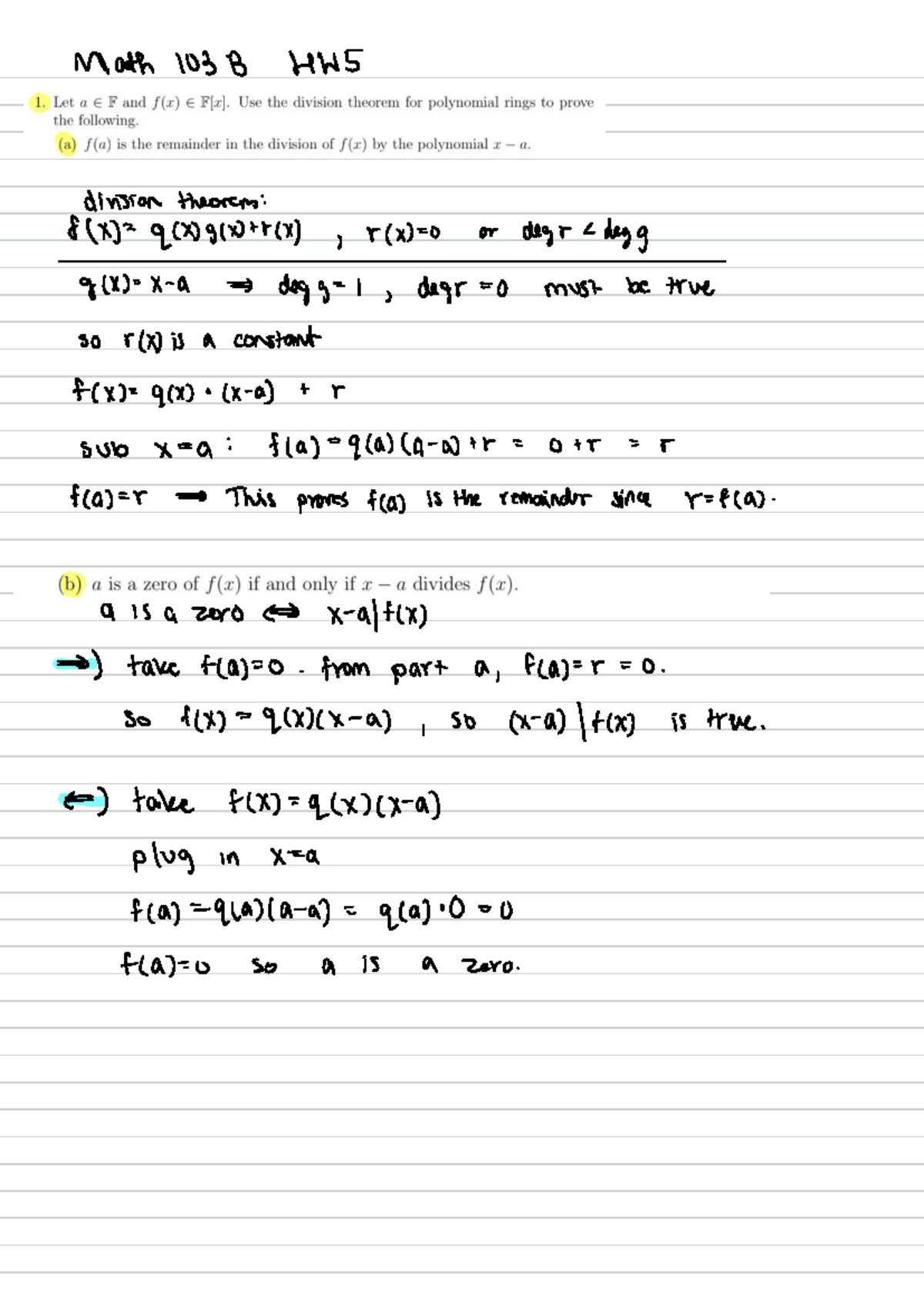 HW5 105B Math Division Theorem Analysis and Solutions - Studocu