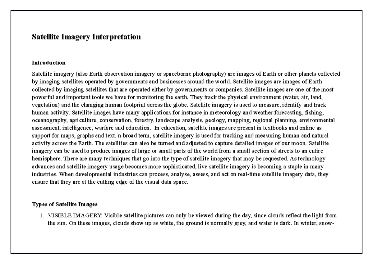 Satellite Imagery Interpretation: Analyzing Earth from Space - Studocu