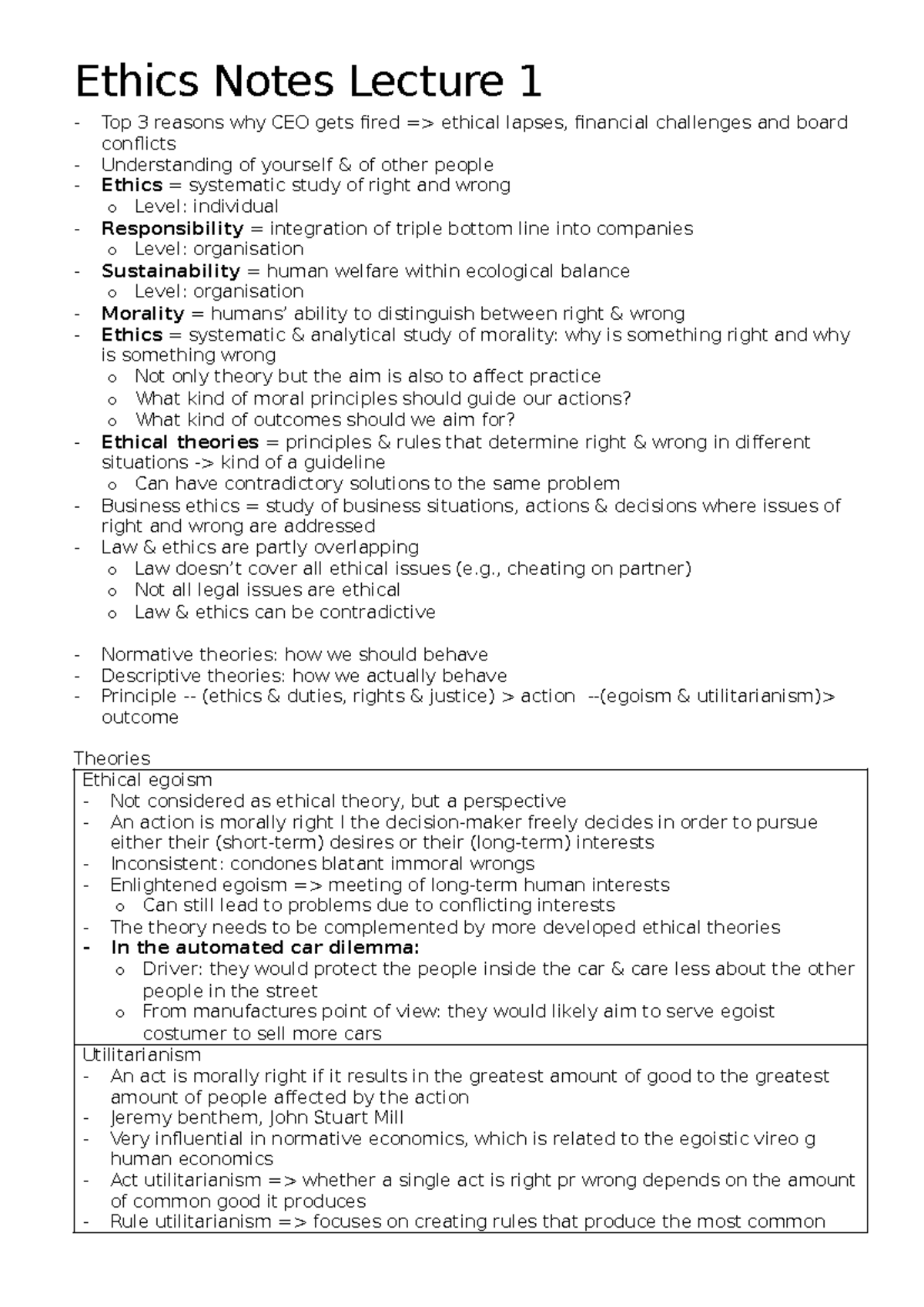 Ethics Notes Lecture 1: Understanding Moral Principles & Theories ...