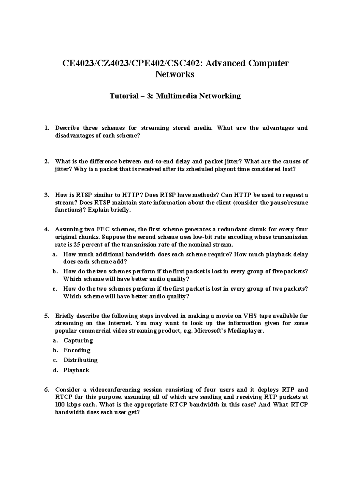 Advanced Computer Networks (ACN) Tutorial 03: Multimedia Streaming ...