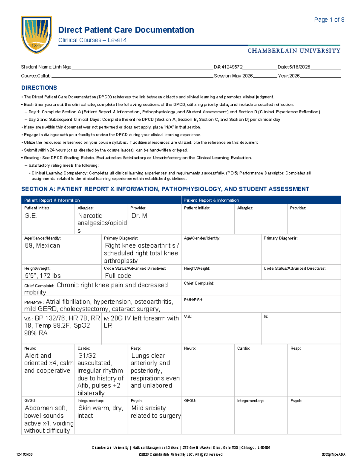 Week 3 Clinical Documentation - Direct Patient Care (Level 4) - Studocu
