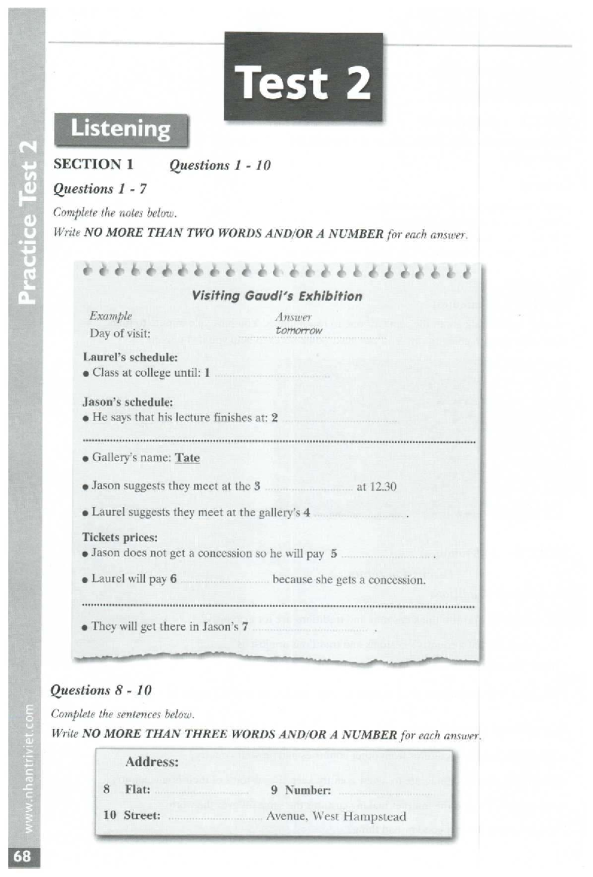 IELTS Listening Practice Test 2: Sections 1-4 Notes and Questions - Studocu