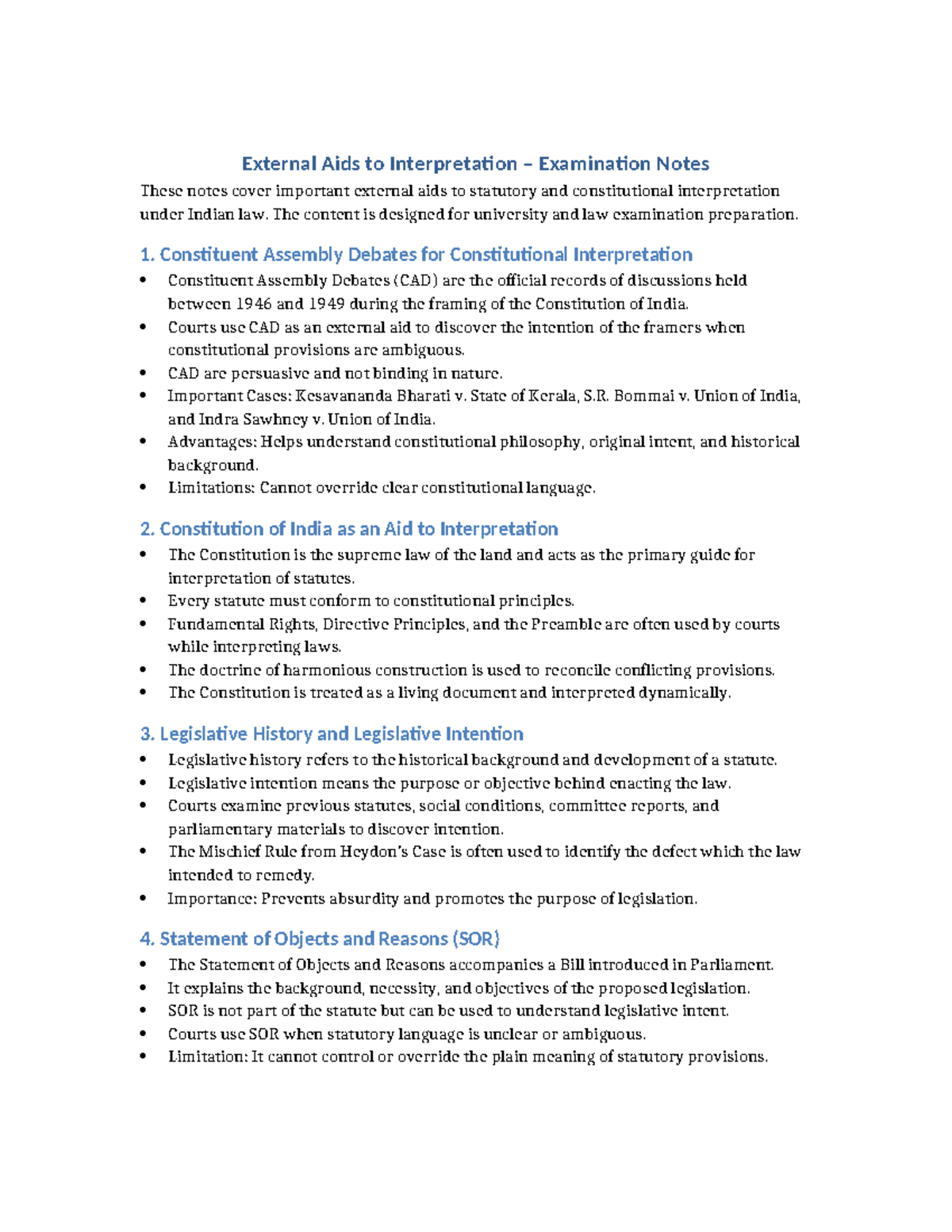 External Aids to Interpretation: Exam Notes for Law 101 - Studocu