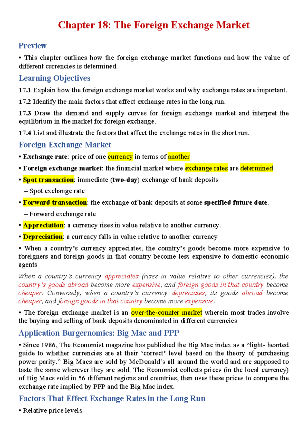 Chapter 18: The Foreign Exchange Market - Finance Overview - Studocu