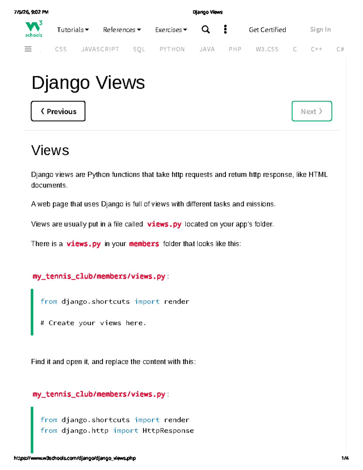Django Views - Tutorial and Exercises for Web Development - Studocu