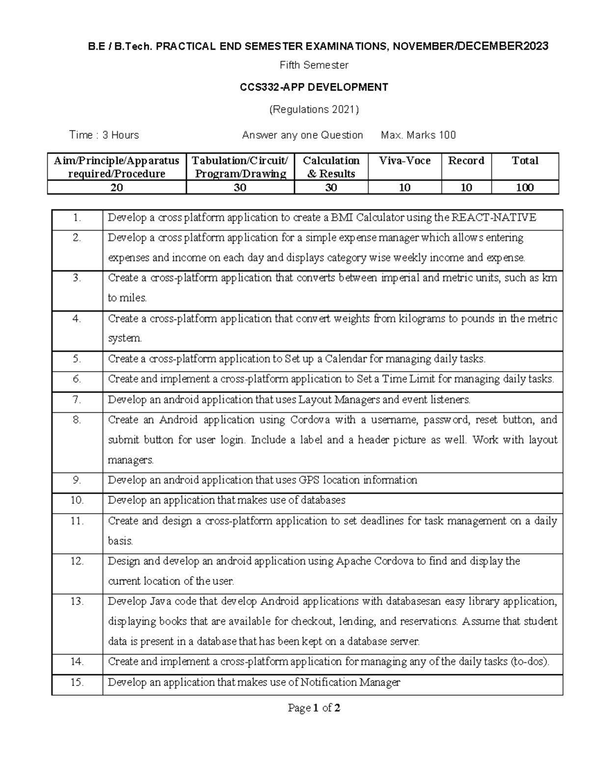 CCS332 Fifth Semester Practical Exam: Cross-Platform App Development ...