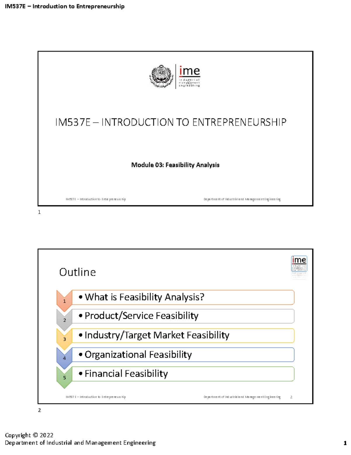 IM537E Feasibility Analysis in Entrepreneurship: Module 03 Overview ...