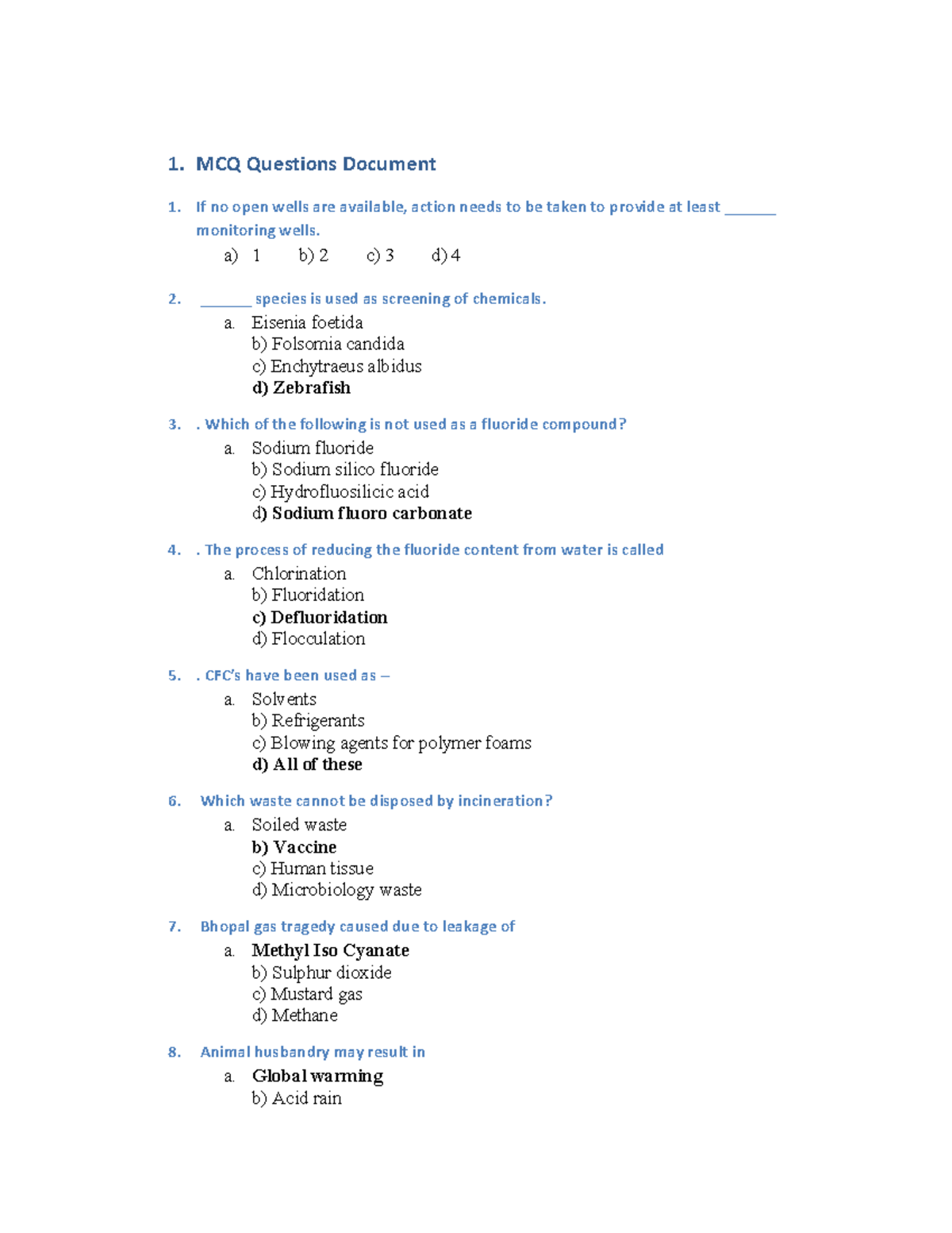 EVS 101: Important MCQs for Environmental Studies Exam - Studocu