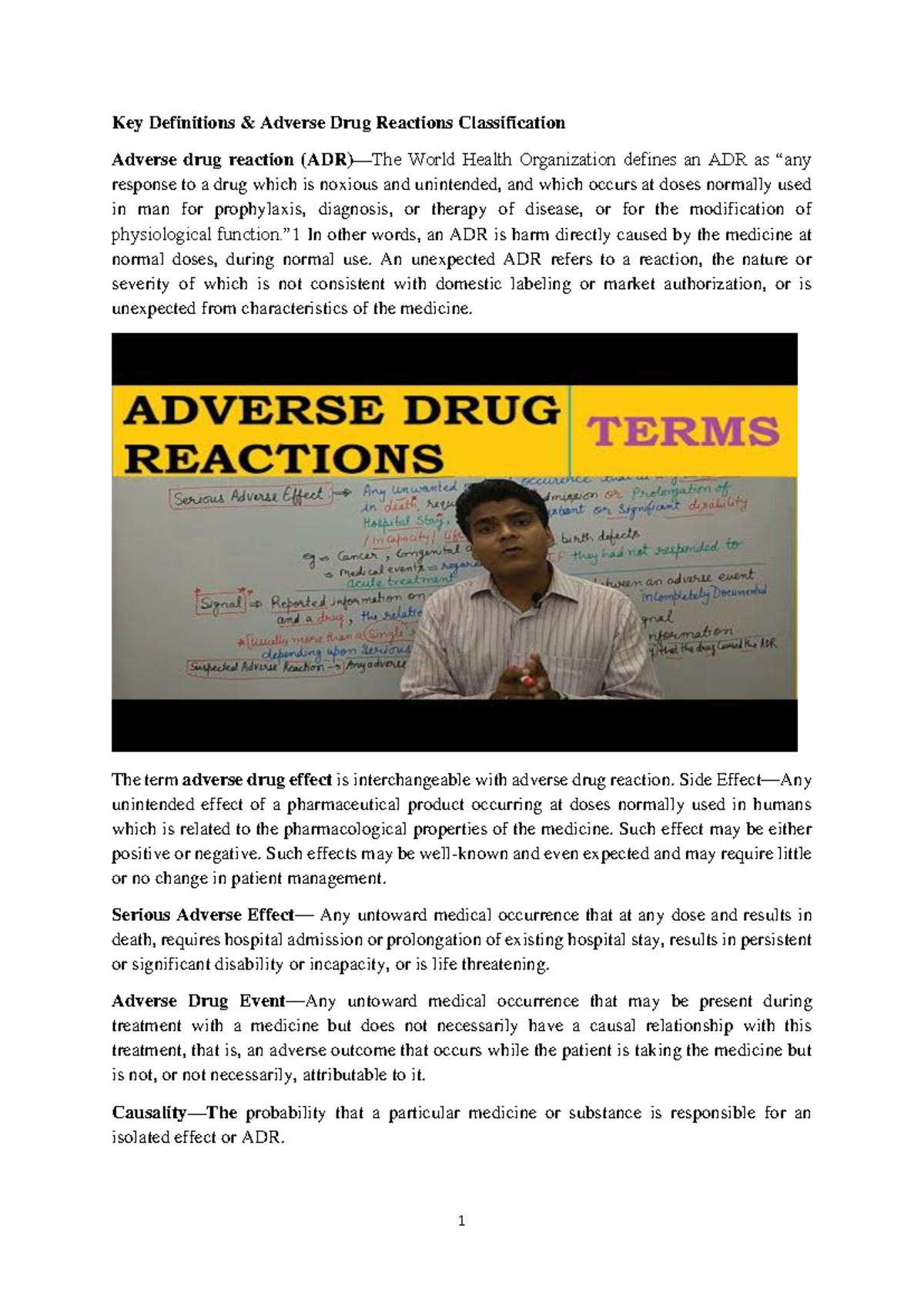 ADR Classification: Key Definitions & Adverse Reactions Overview - Studocu
