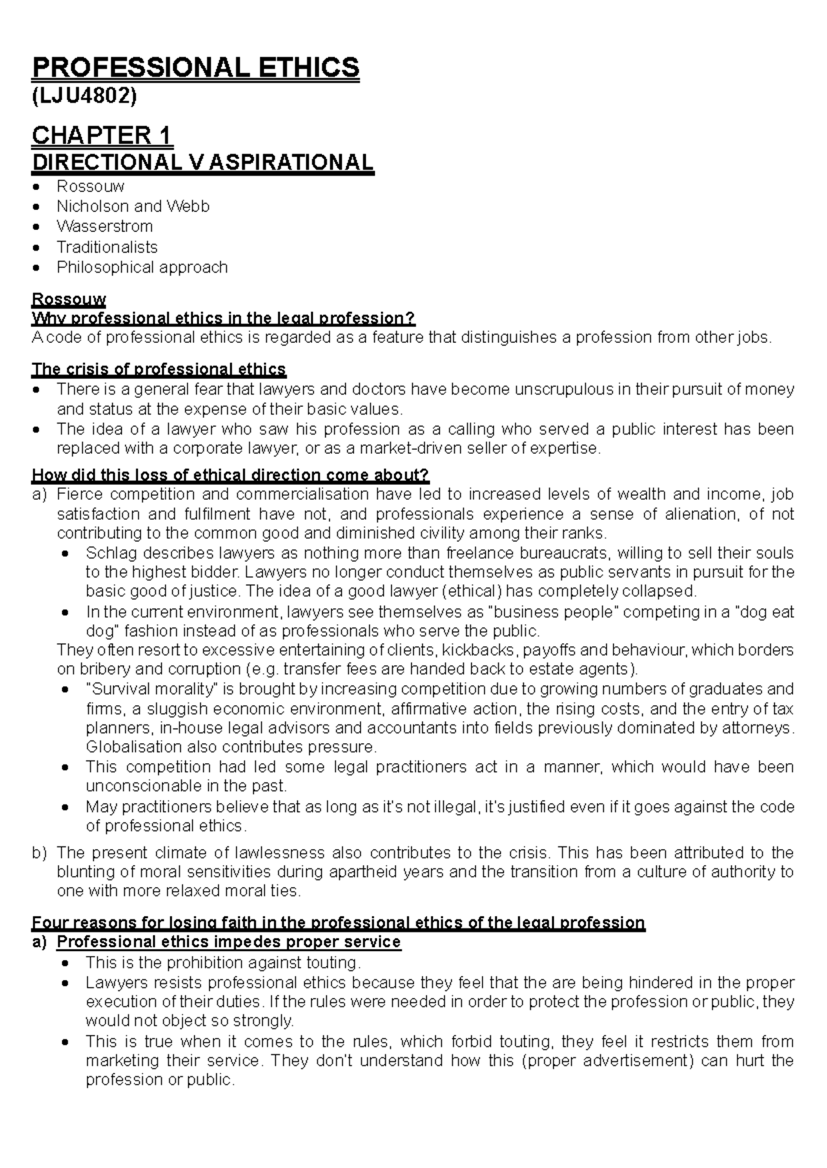 LJU4802 PROFESSIONAL ETHICS CHAPTER 1: Directional vs Aspirational ...