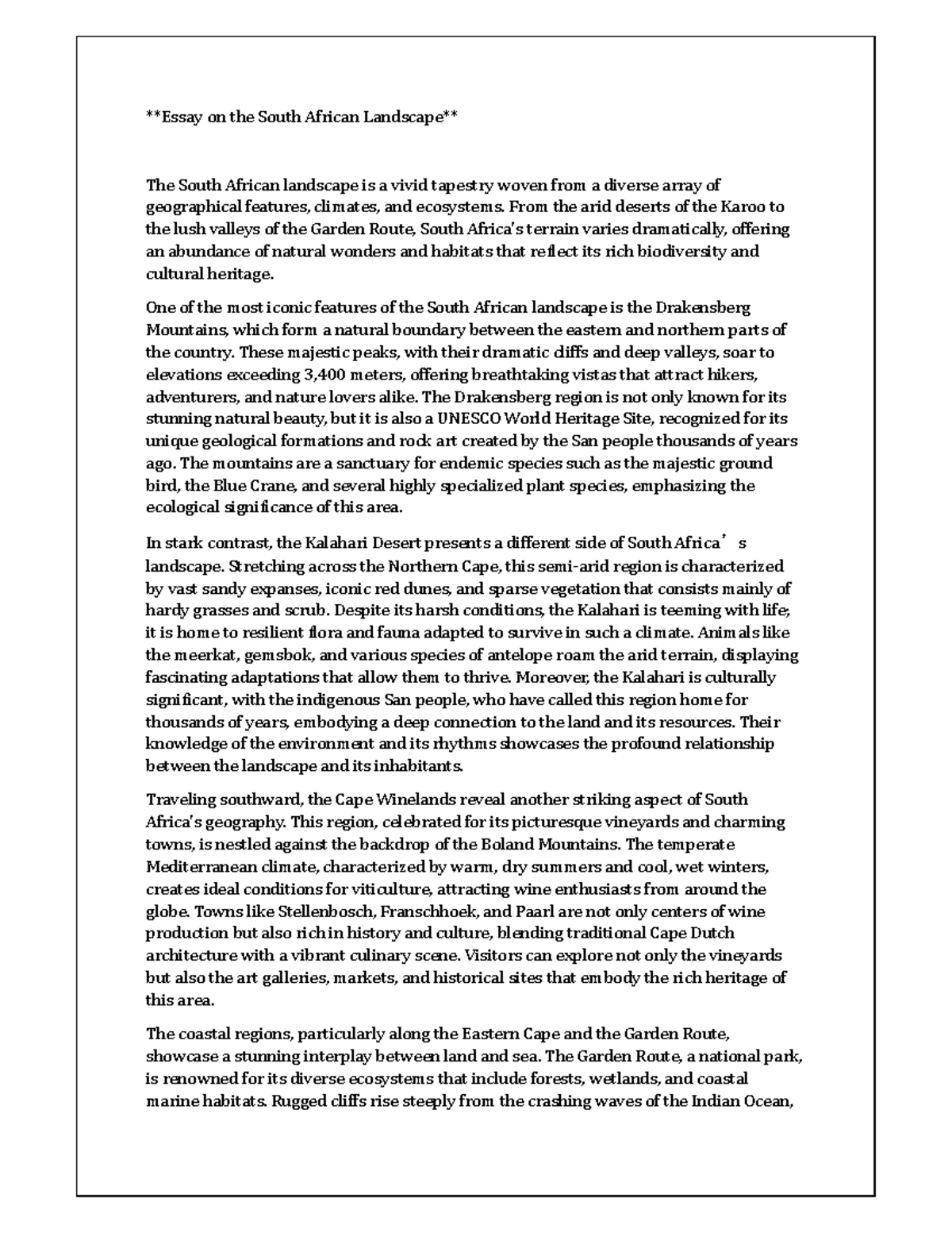 South Africa: A Diverse Landscape of Geography and Culture - Essay ...