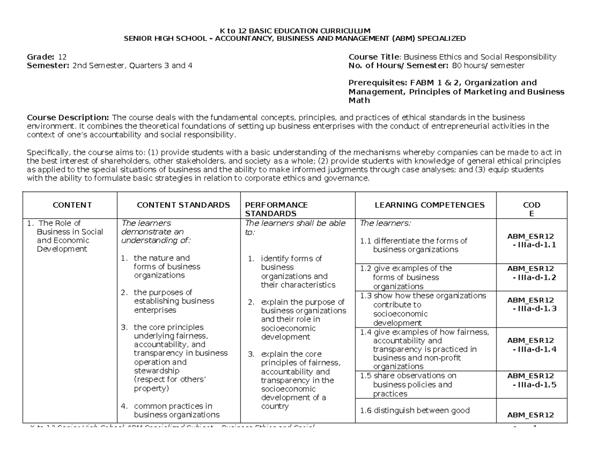 ABM_ESR12 Business Ethics & Social Responsibility Overview for Grade 12 ...