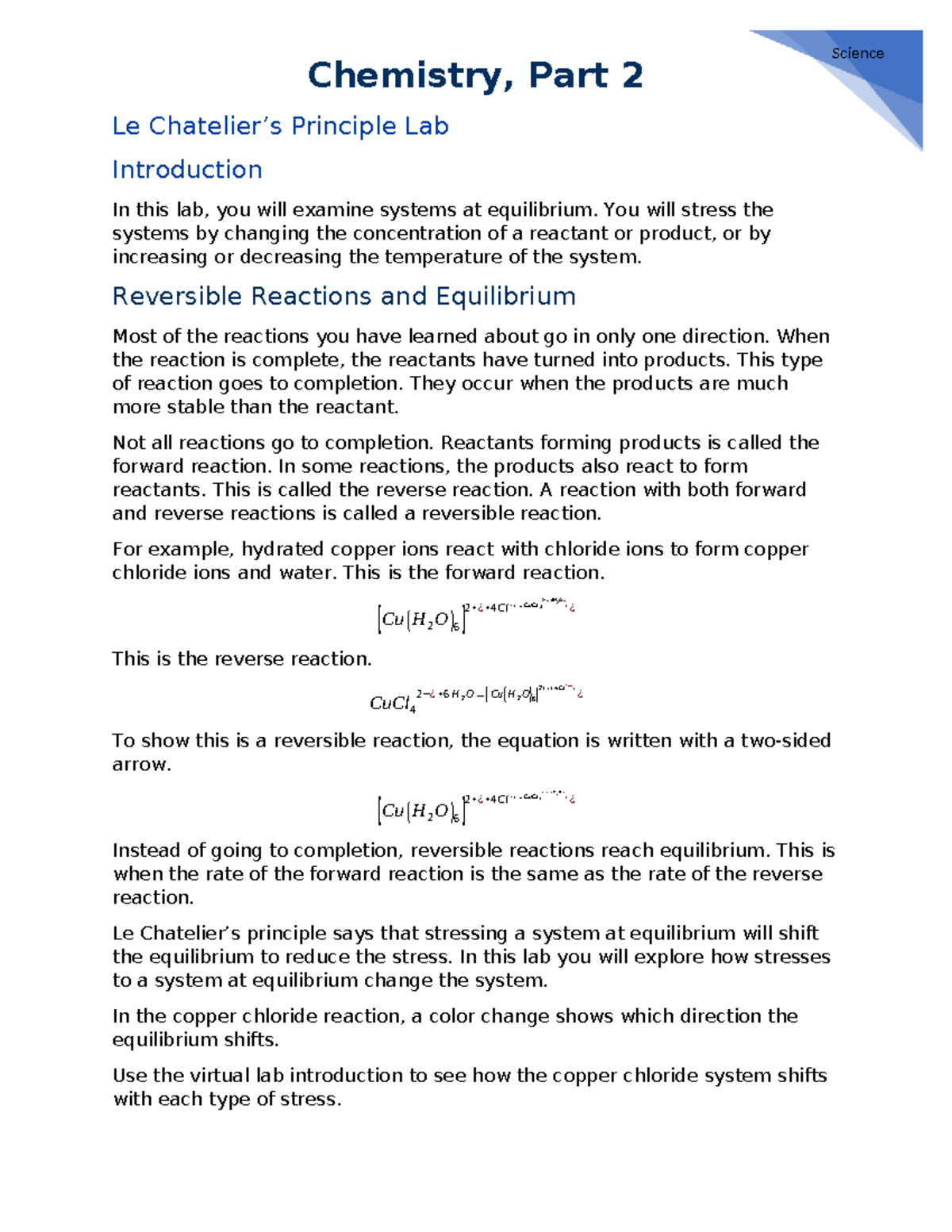 CHEM-043 M03 Le Chatelier's Principle Lab Guide - Studocu