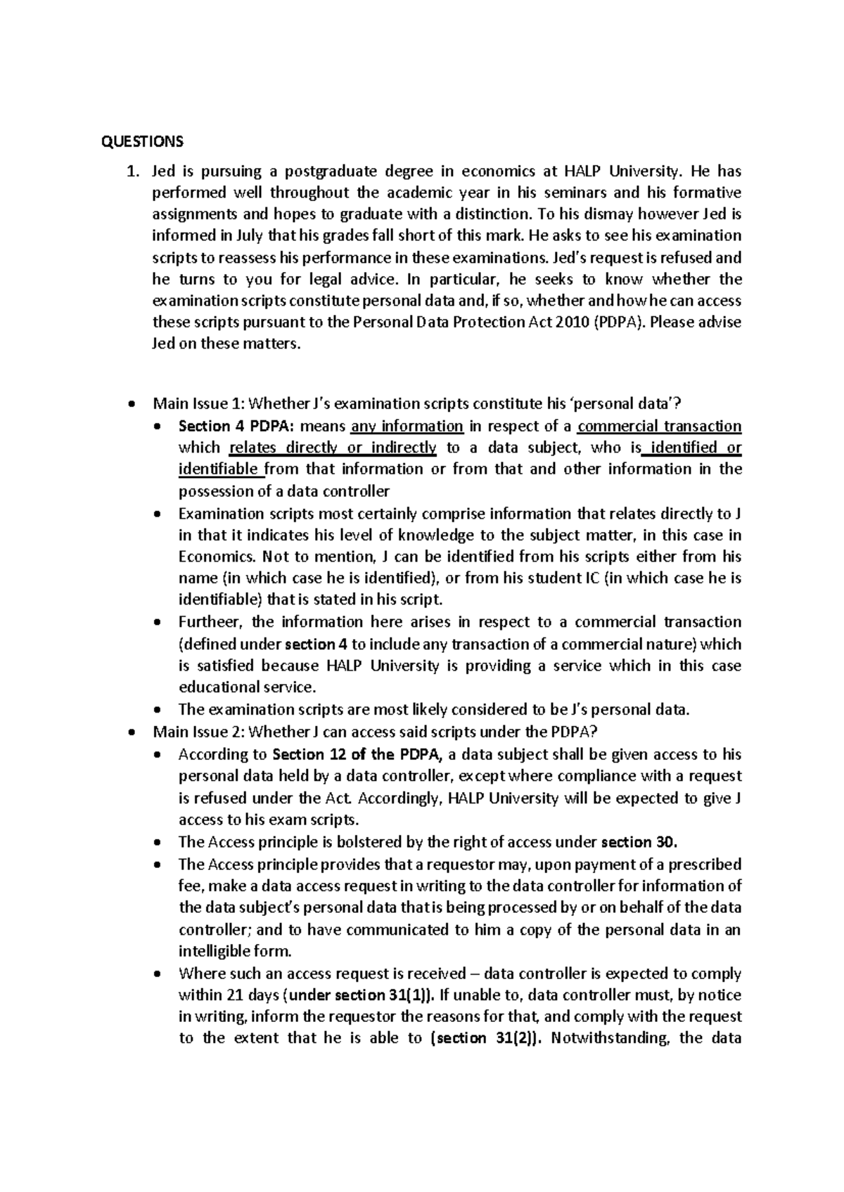 Legal Advice on Accessing Exam Scripts under PDPA - HALP University ...