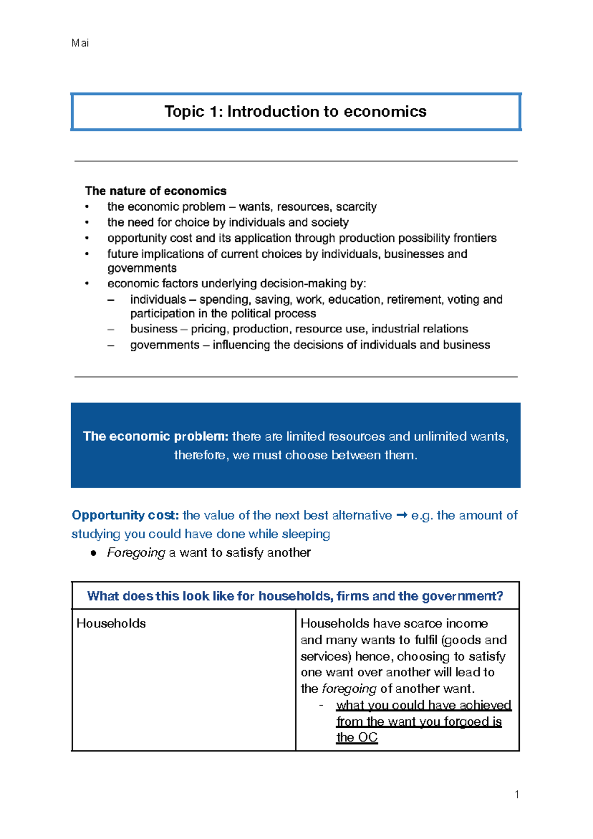 Economics 101: Topic 1 Notes on Scarcity and PPF Concepts - Studocu