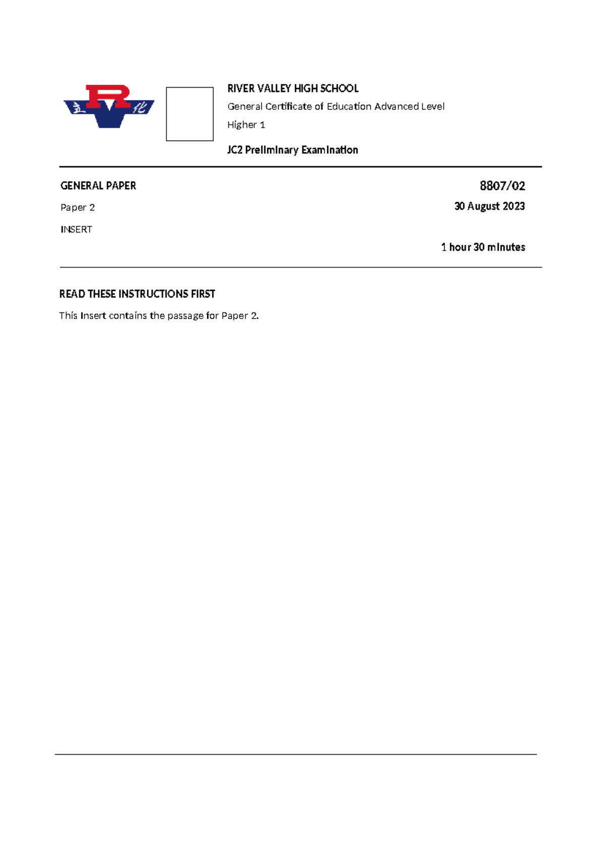 RVHS H1 General Paper P2 Insert - Rethinking Higher Education Model ...