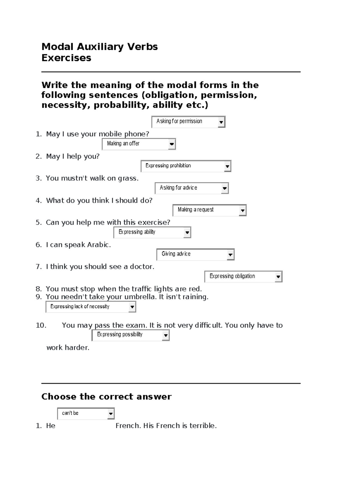 Modal Auxiliary Verbs Exercises - Understanding Usage and Meanings ...