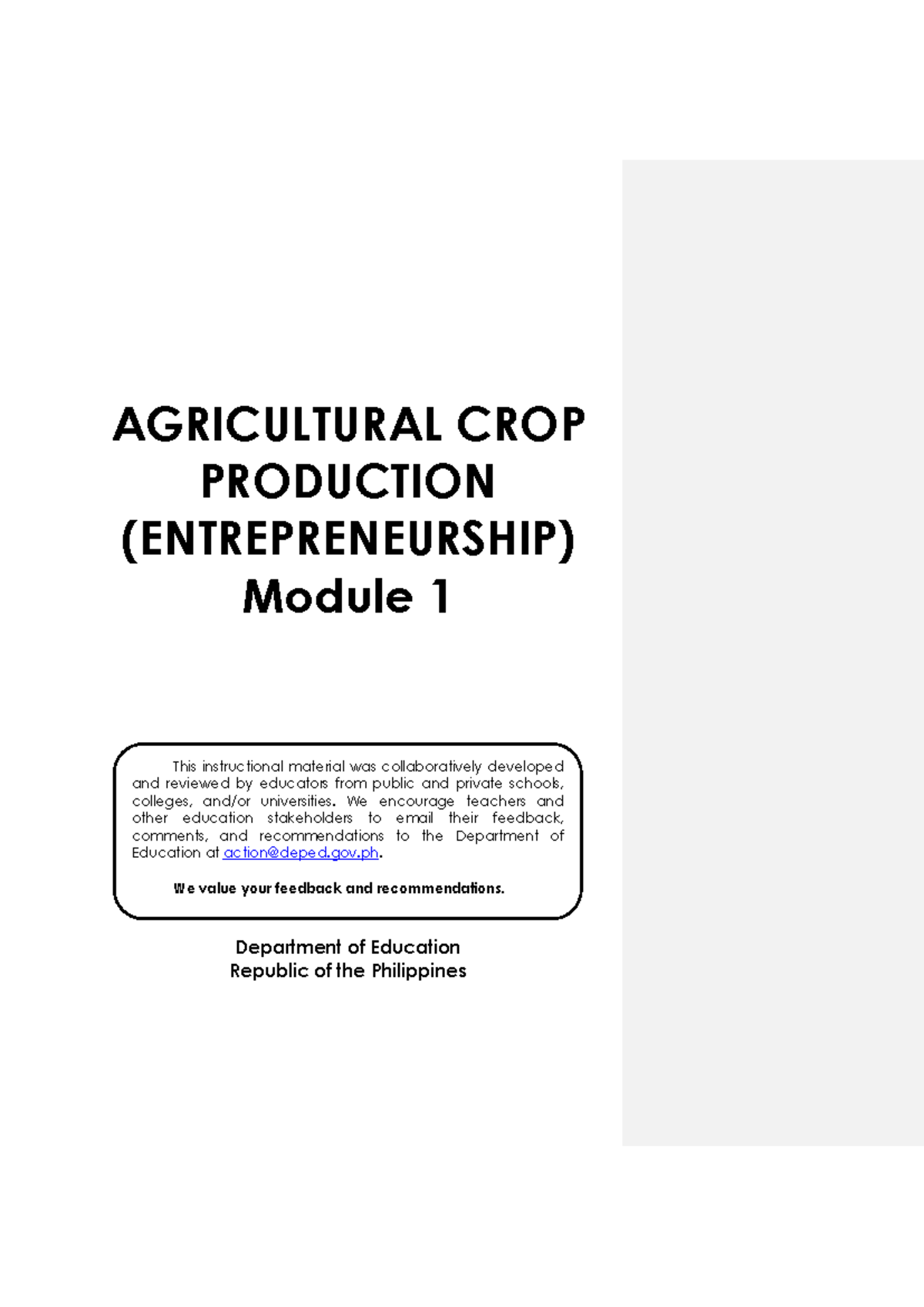Agricultural Crop Production Entrepreneurship - Module 1 Overview - Studocu