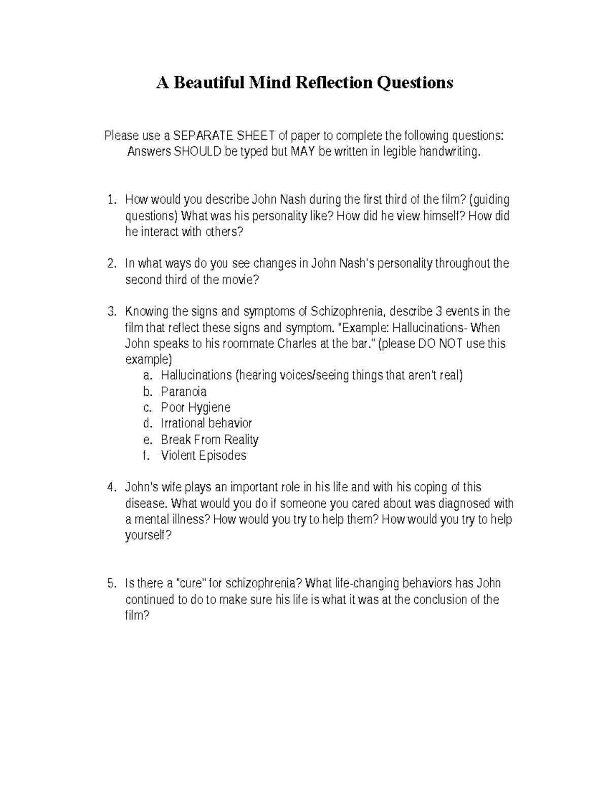 A Beautiful Mind Reflection Questions 2 - A Beautiful Mind Reflection ...