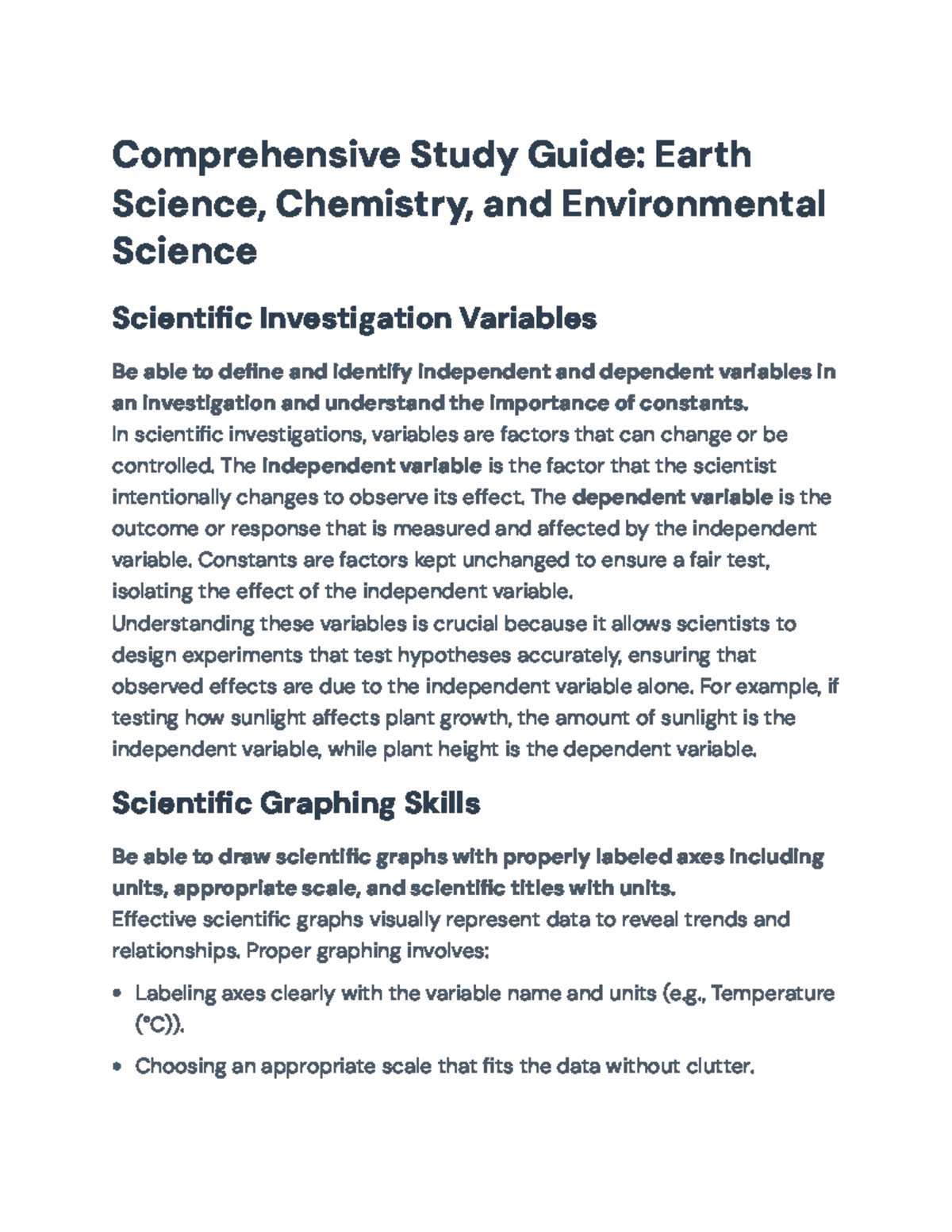 Comprehensive Study Guide: Earth Science & Chemistry Overview (ESC 101 ...