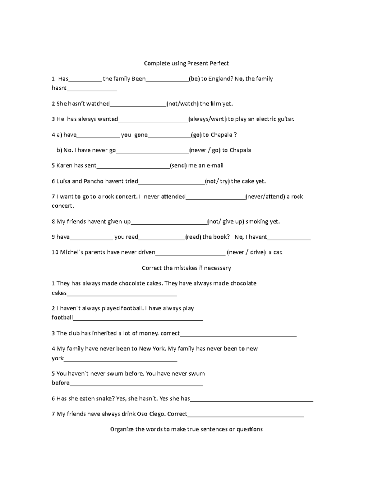 Present Perfect 1 - Actividad 4 de Inglés: Ejercicios y Correcciones ...