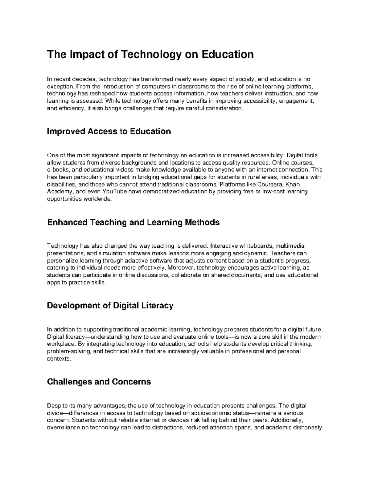 EDU 101: The Impact of Technology on Education and Learning - Studocu