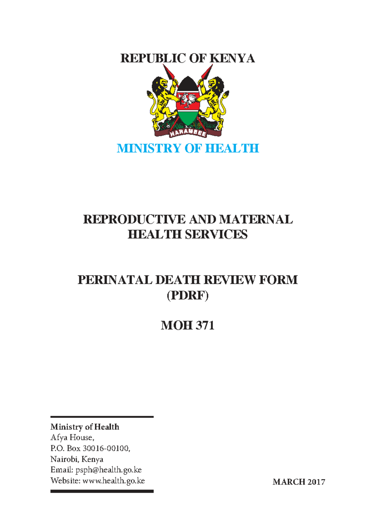 MOH 371 Perinatal Death Review Form - March 2017 - Studocu