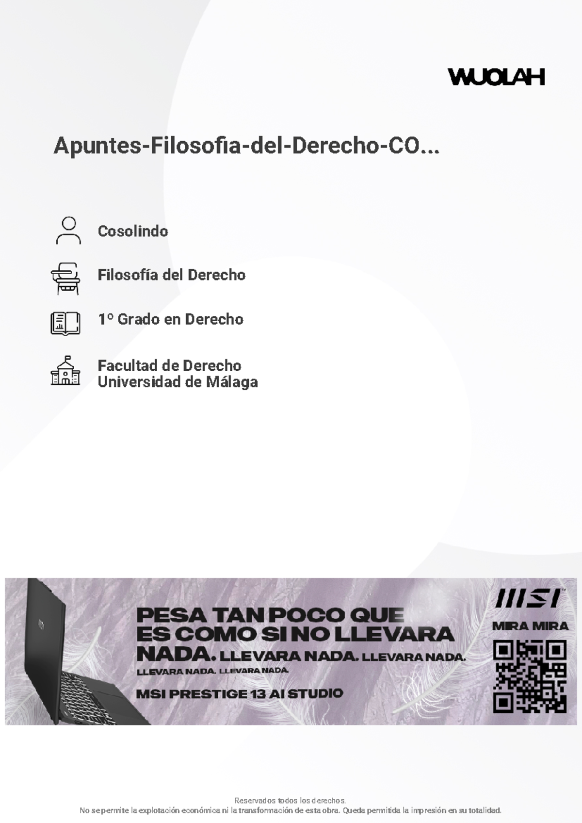 Apuntes de Filosofía del Derecho - 1º Grado en Derecho - UMA - Document Preview