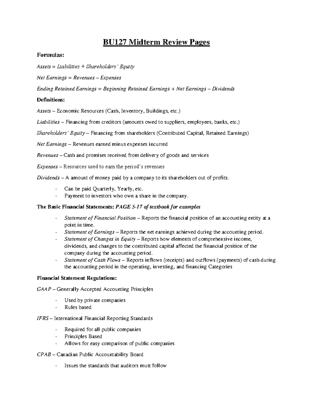BU127 Midterm 1 Comprehensive Review Notes - Studocu