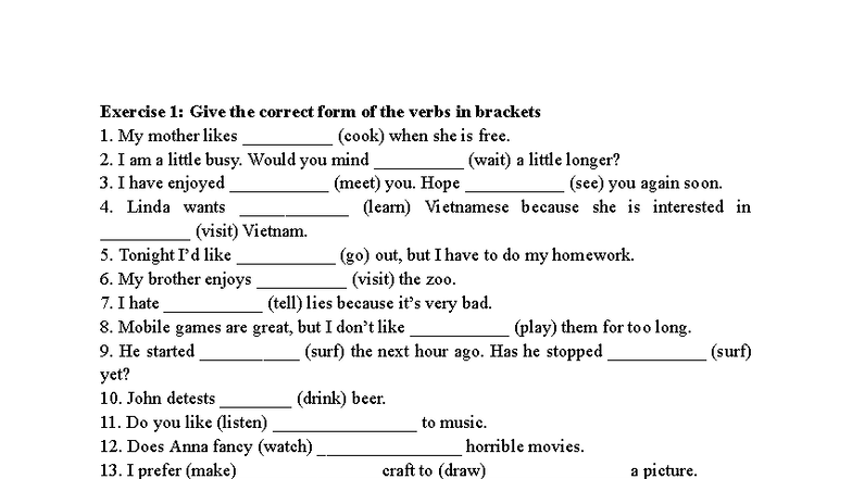 Exercise 1 & 2: Verb Forms and Comparatives - BÀI TẬP 8 U1,2 - Studocu