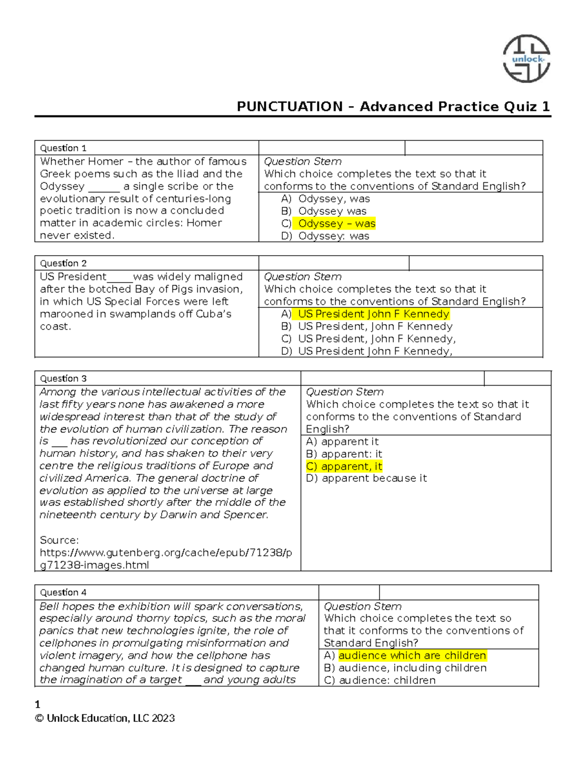 Adv Punctuation 1 - rhiepgniaoeds - PUNCTUATION – Advanced Practice ...