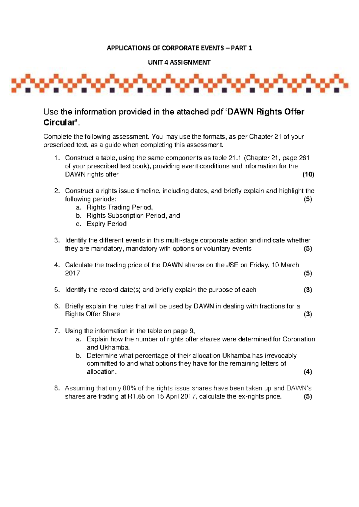 UNIT 4 Assignment - Corporate Actions - Mandatory events with elections ...
