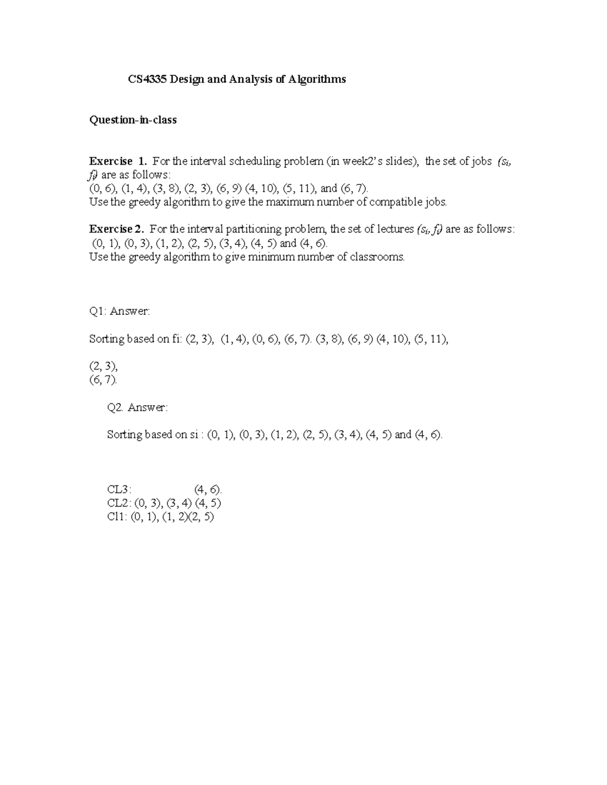 CS4335 Design and Analysis of Algorithms Exercise 1 & 2 Solutions - Studocu