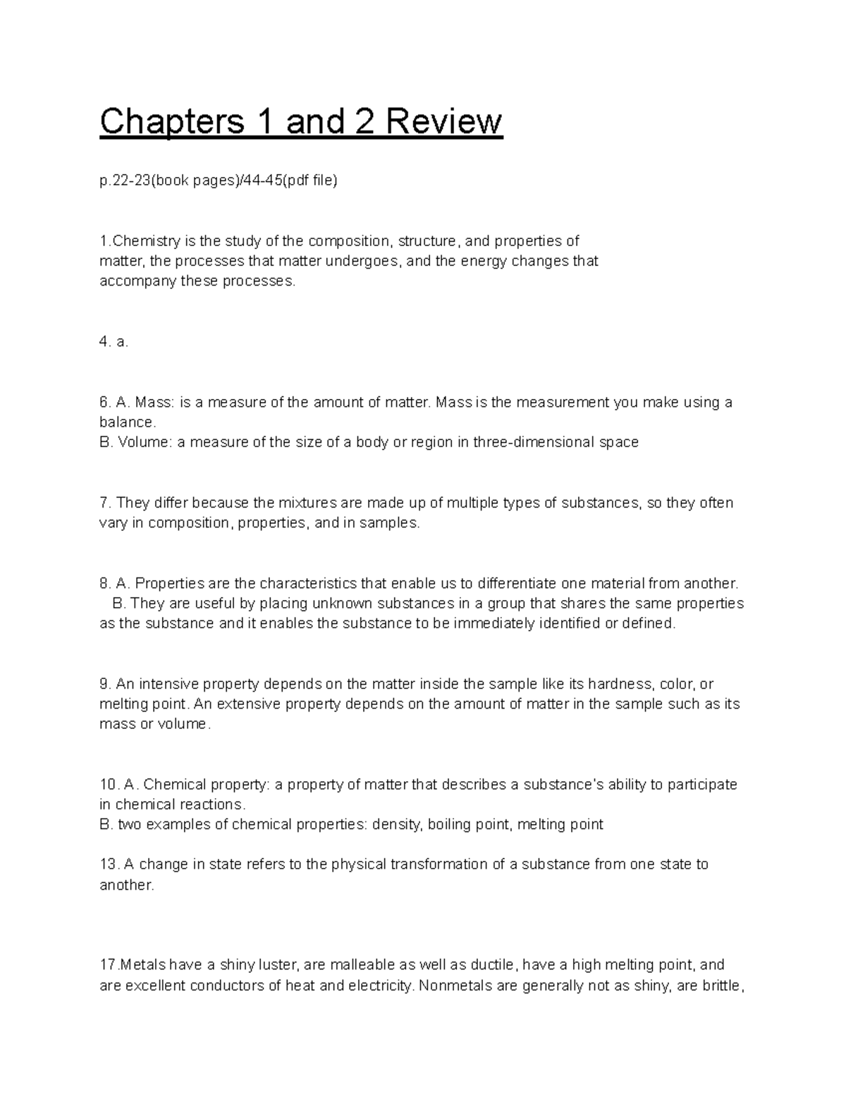 Chapters 1 & 2 Chemistry Review Notes - CHEM101 Study Guide - Studocu