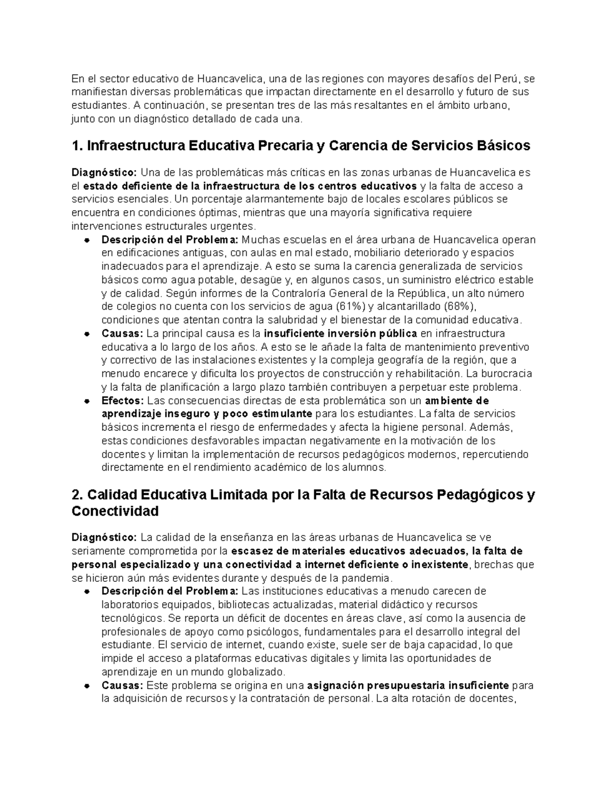 3 Problemáticas Urbanas en Huancavelica: Diagnóstico y Análisis - Studocu