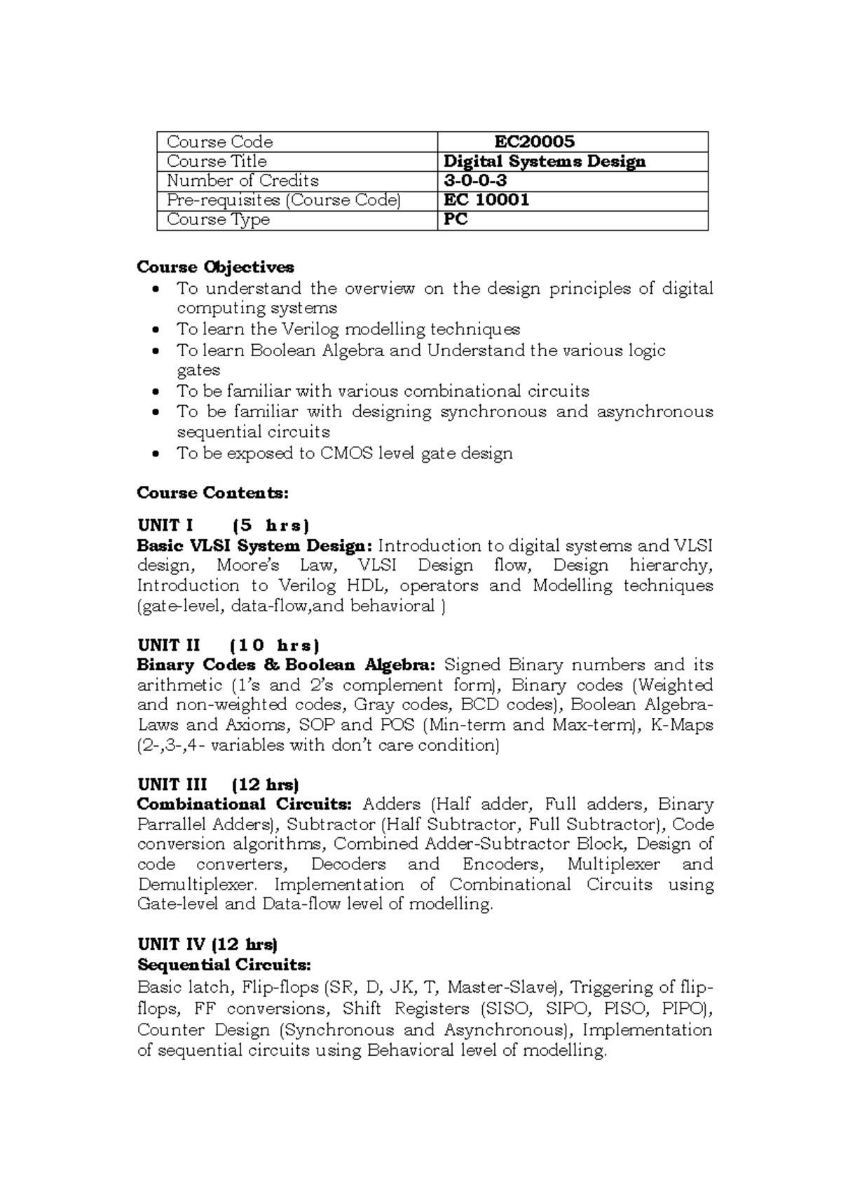 DSD Syllabus: Digital Systems Design Overview and Course Content - Studocu