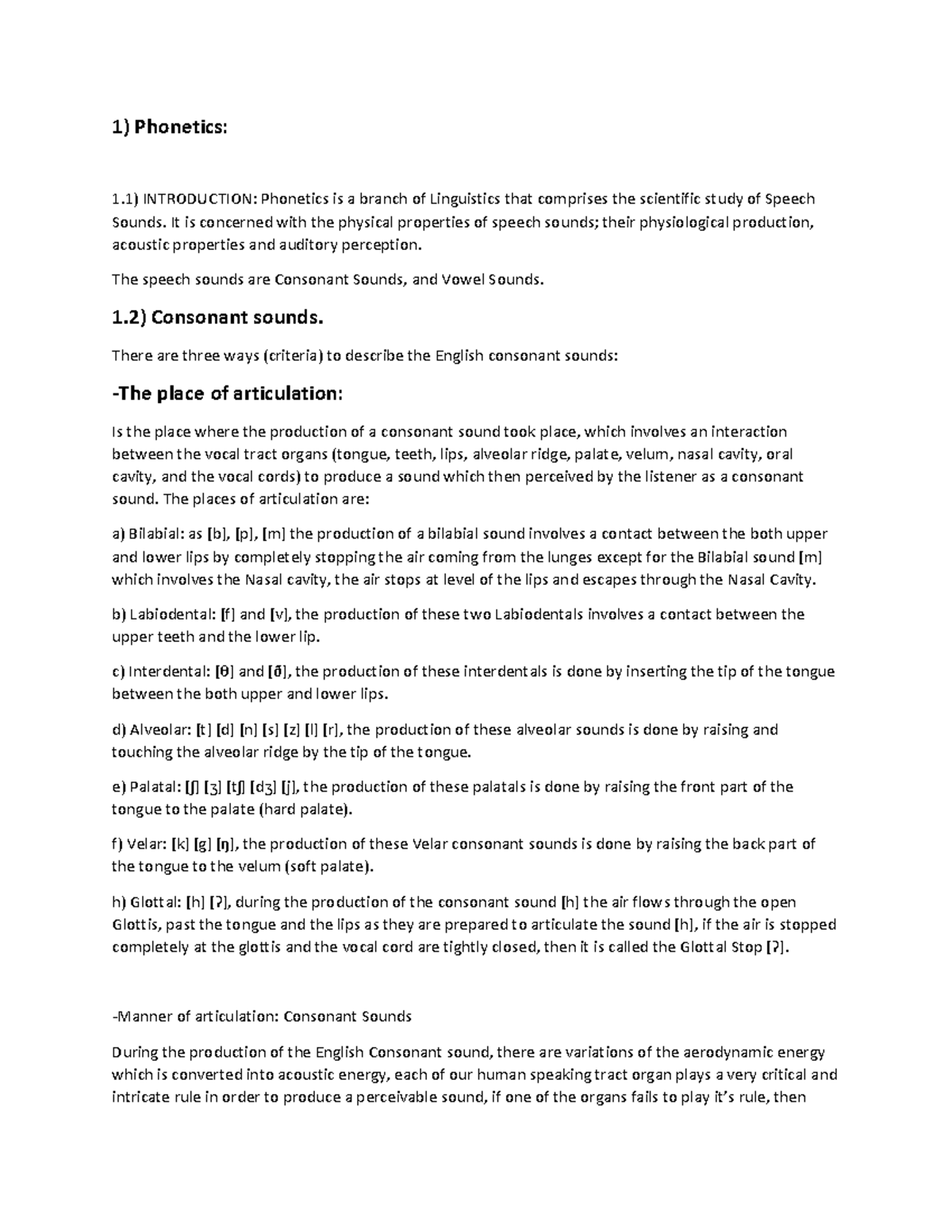 ENG 101: Comprehensive Notes on Phonetics and Consonant Sounds - Studocu