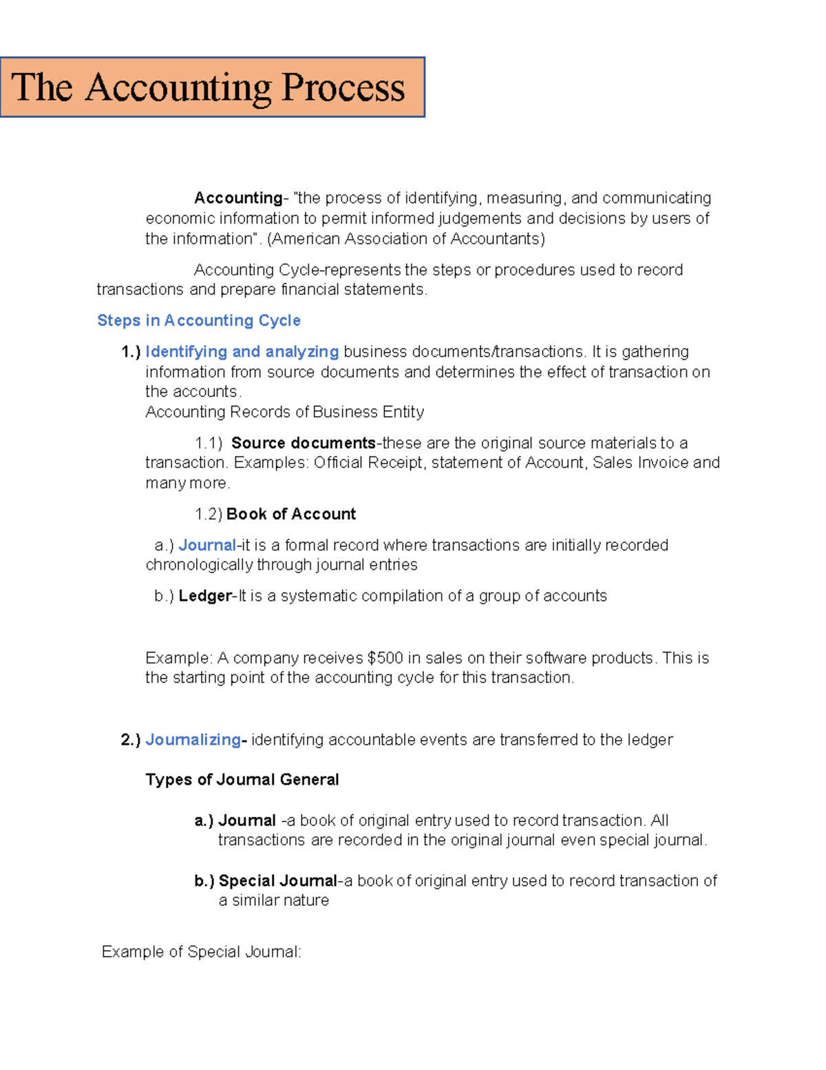 ACCT 101: Comprehensive Overview of the Accounting Cycle Steps - Studocu