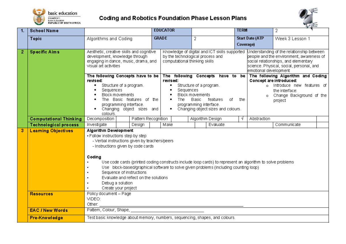 Grade 2 Term 2 Week 3 Coding & Robotics Lesson Plans - Studocu