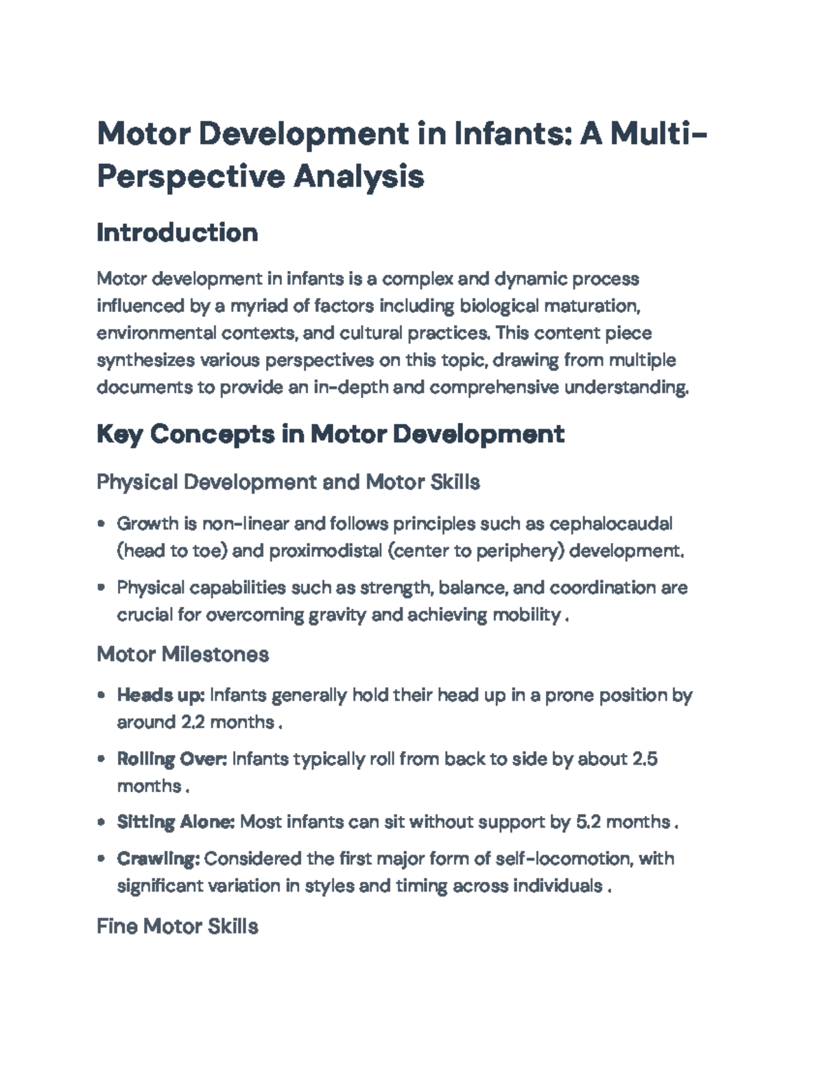 Motor Development in Infants: A Comprehensive Perspective Analysis ...