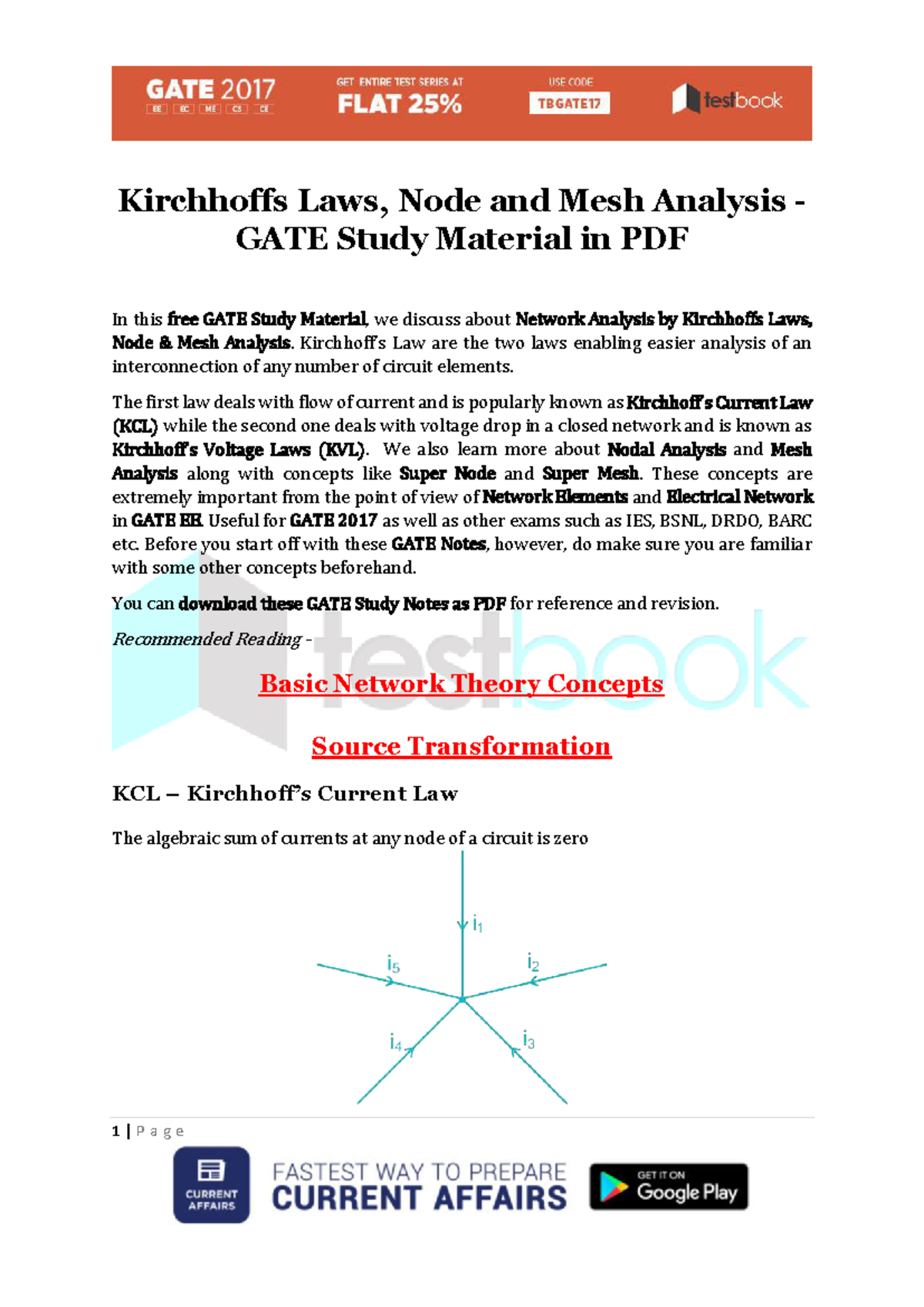 GATE EE Study Material: Kirchhoff's Laws, Node & Mesh Analysis - Studocu