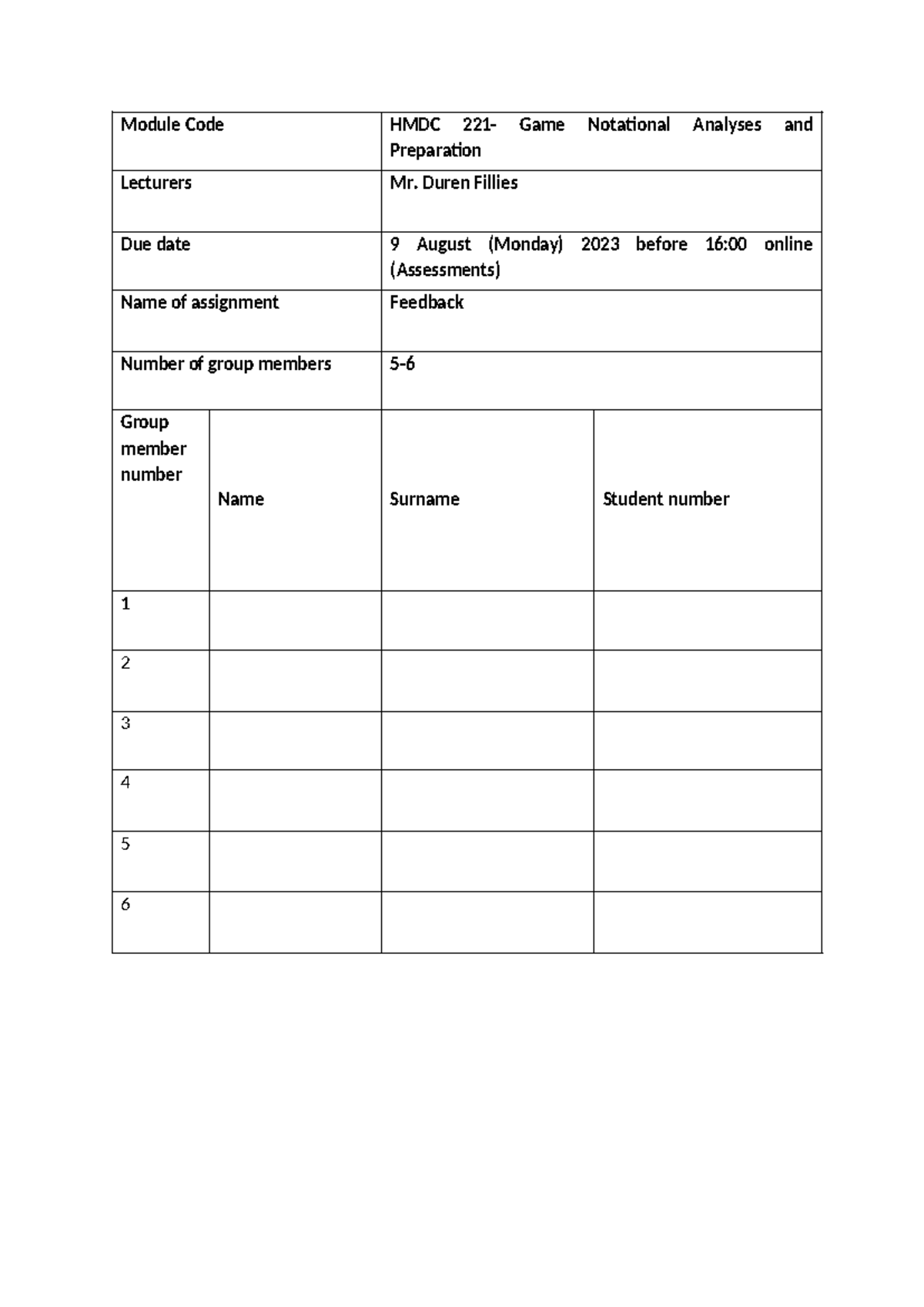 HMDC221 - Game Notational Analysis Assignment Guidelines - Studocu