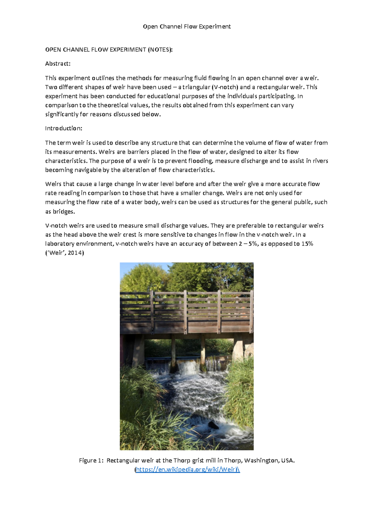 OPEN CHANNEL FLOW EXPERIMENT: Weir Types, Methods & Results Analysis ...