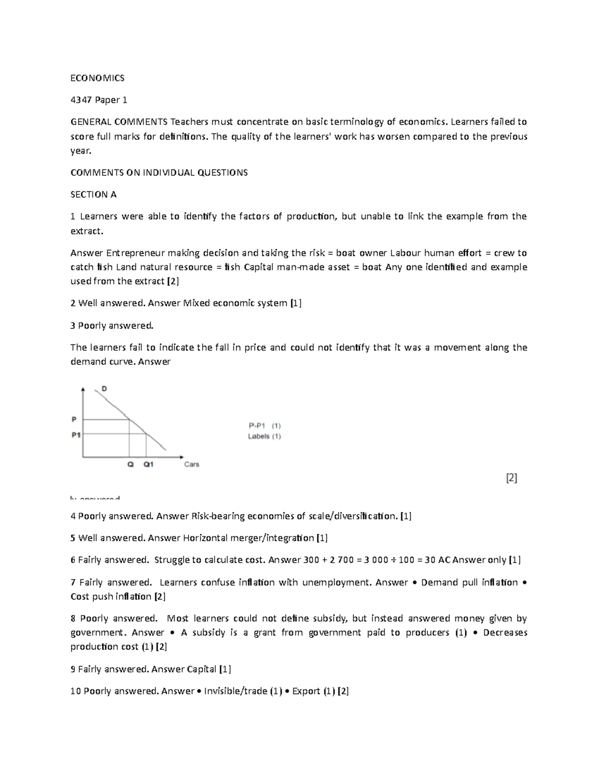 Economics 4347 Examiners' Report: Insights and Suggestions for 2020 ...