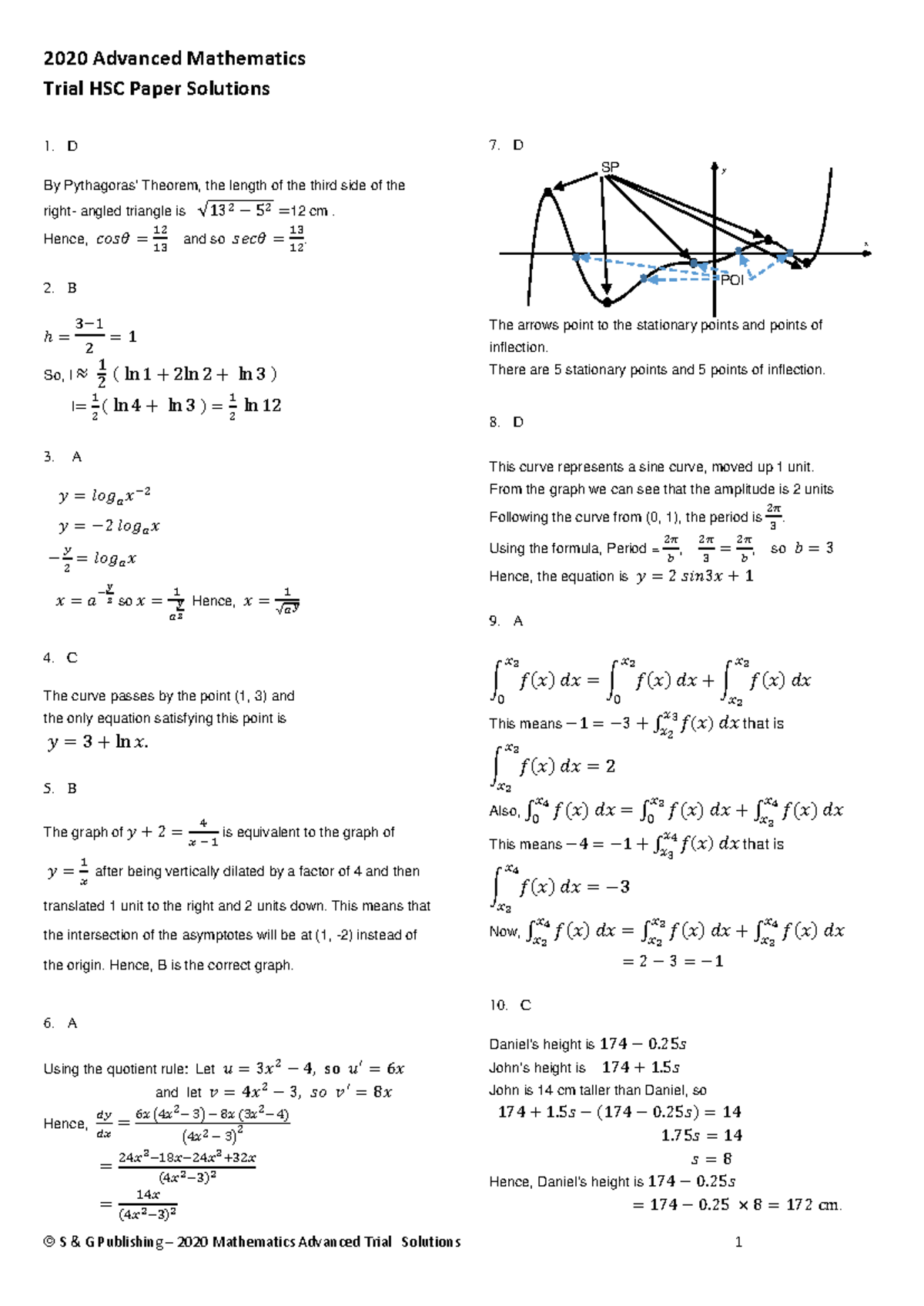 2020 Mathematics Advanced Trial HSC Paper Solutions - Studocu
